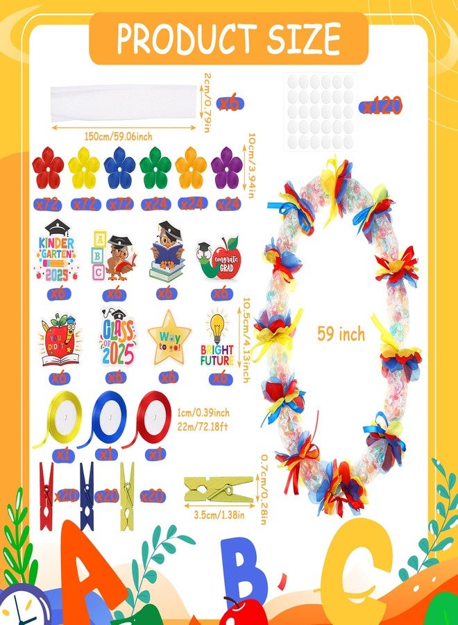 Feifeiya Preschool Graduation Candy Lei 2025 Making Kit Include 288Pcs Flower 6 Pcs Mesh Bag 3 Rolls of Ribbon 48Pcs Card 60Pcs Wooden Clamps Bulk for Kindergarten Party Supplies Gift Craft - Image 2
